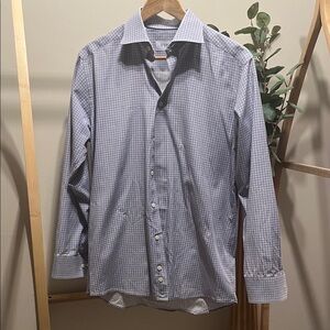 Eton Men's Gray Checkered Dress Shirt
